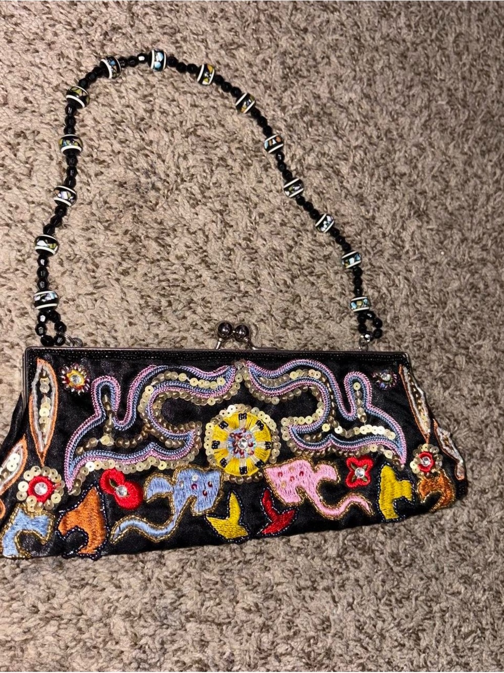 Black beaded purse with colorful sequins and beads